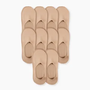 Almond Beige Cotton No Show Socks 10-Pack