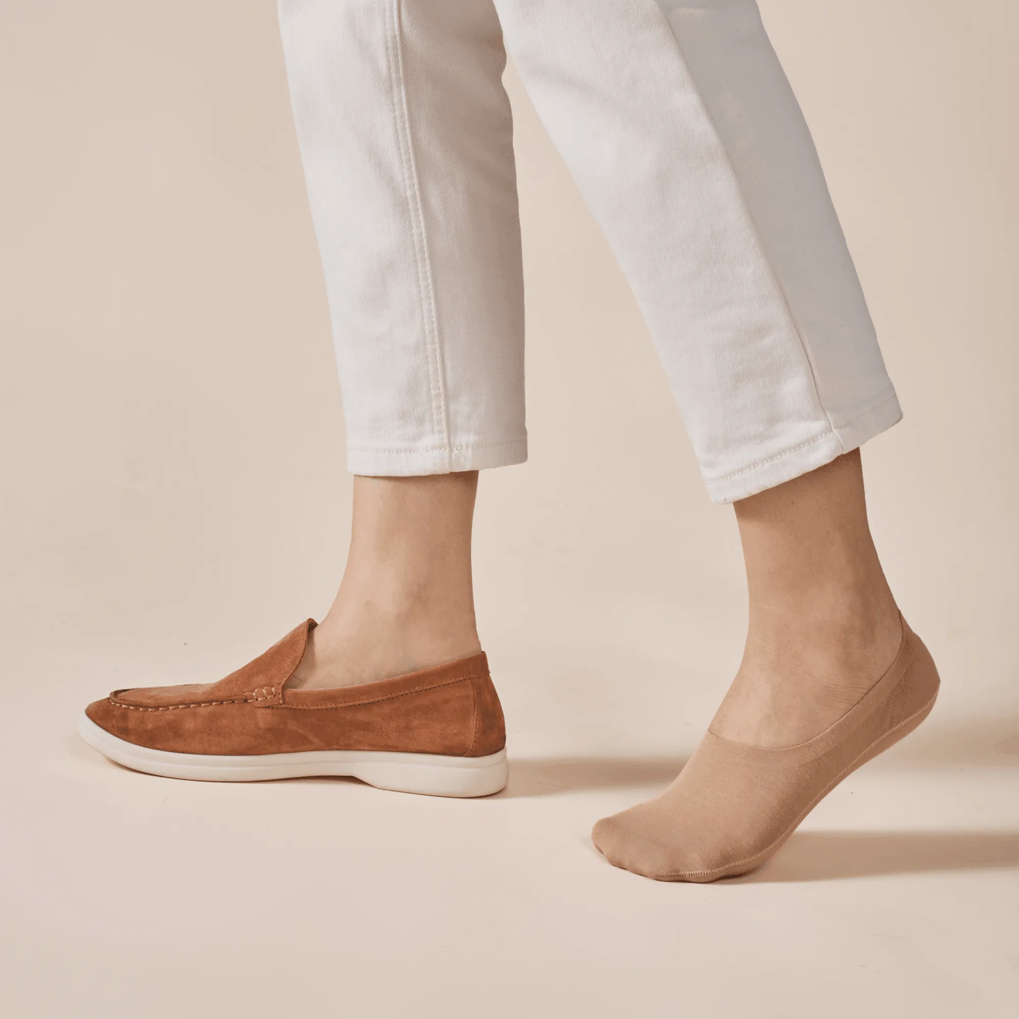 Almond Beige Cotton No Show Socks 5-Pack