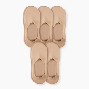 Almond Beige Cotton No Show Socks 5-Pack