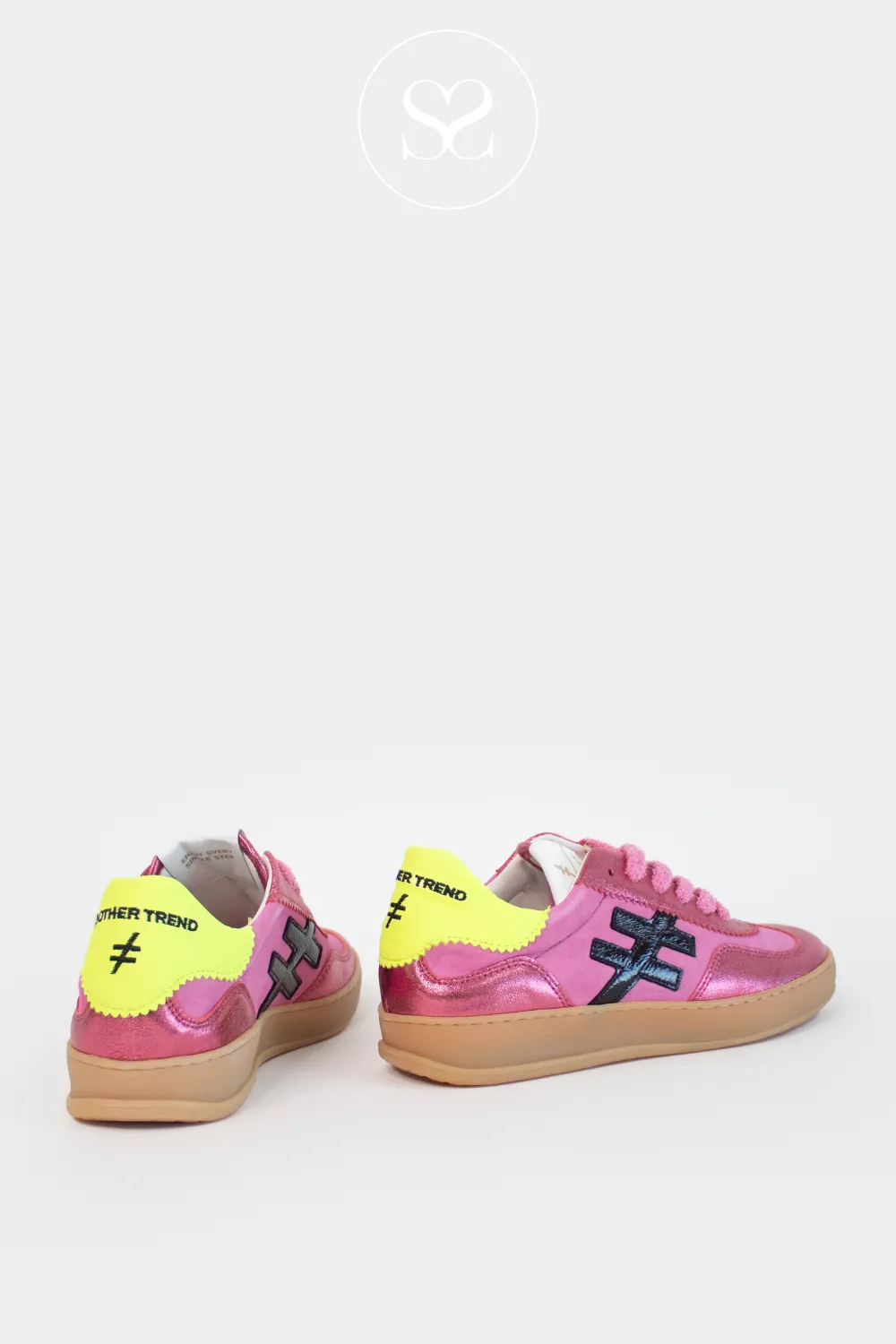 ANOTHER TREND A032 FUSHIA PINK/LIME LEATHER TRAINERS