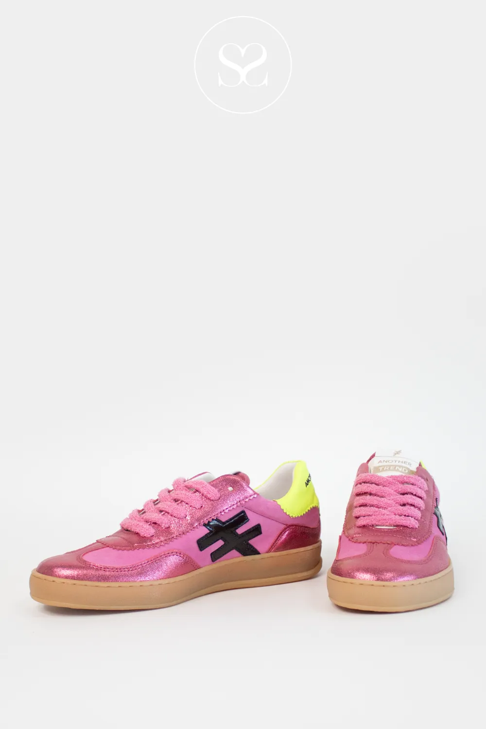 ANOTHER TREND A032 FUSHIA PINK/LIME LEATHER TRAINERS