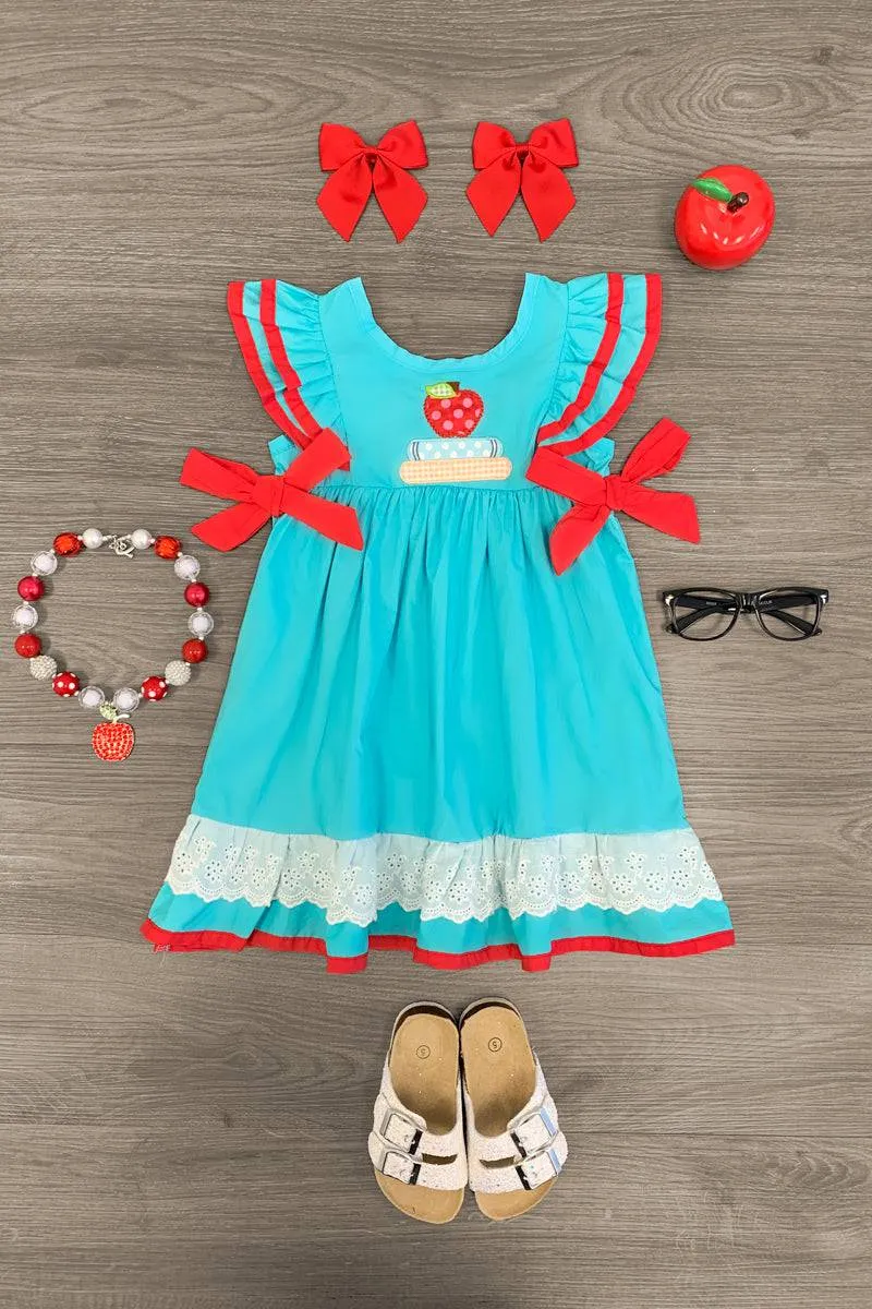 Back To School With Apple Blue & Red Dress