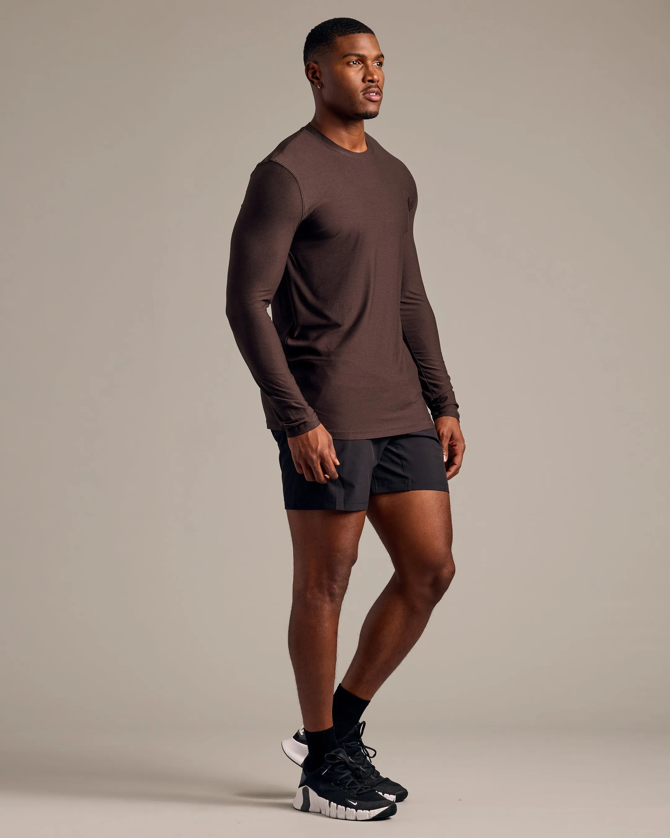 Dark Heather Cocoa Long Sleeve Tall Active Crew
