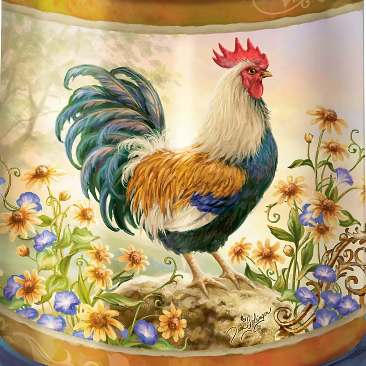 Dona Gelsinger Country Rooster Art Cookie Jar With Free Cookie Cutter And Recipe by The Bradford Exchange