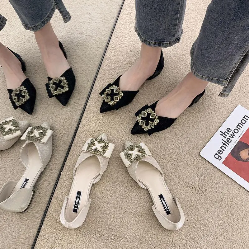 Finn Chain Pointed Toe Mule Shoes Pointed Toe Pumps Female Summer Low-Cut Low Heel Leisure Shoes