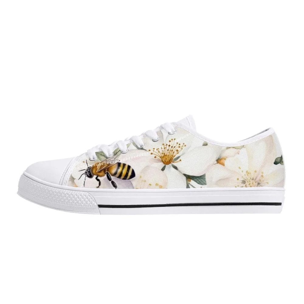 Floral Bee Sneakers, Converse Style, Vans Style Sneakers, Womens Shoes, Bee Gifts For Her, Animal Print Canvas Shoes, Print On Canvas Shoes