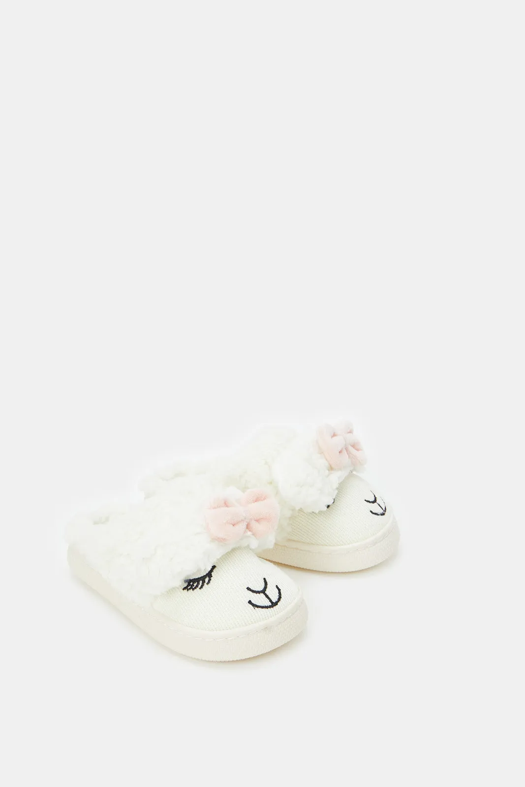 Girls Cream Bunny Slippers