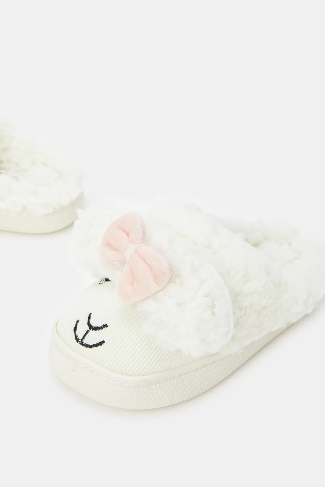 Girls Cream Bunny Slippers