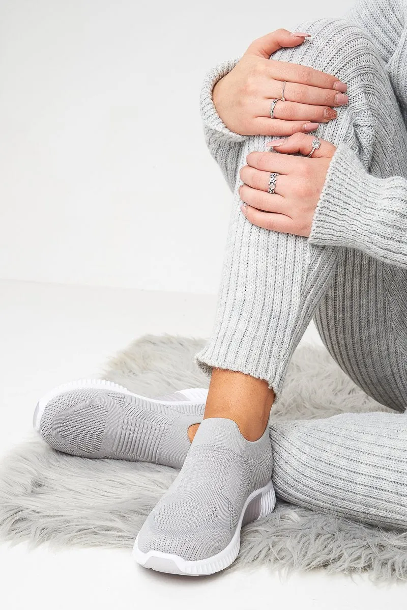 Grey Knit Slip On Chunky Sole Trainers - Fynlee