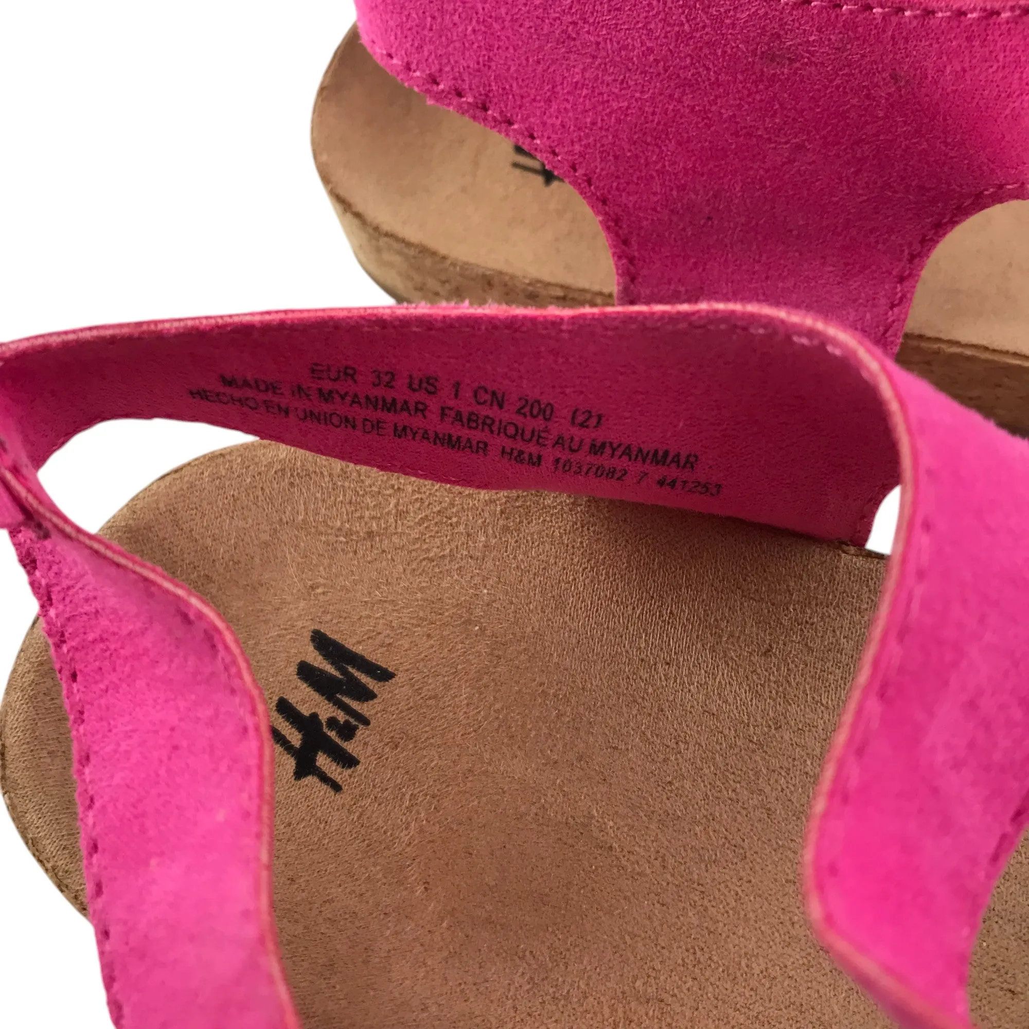 H&M Sandal shoe size 13 junior pink straps and brown soles