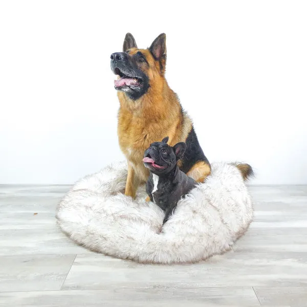 L'amour Snug Dog Bed - White & Brown Fur Tips