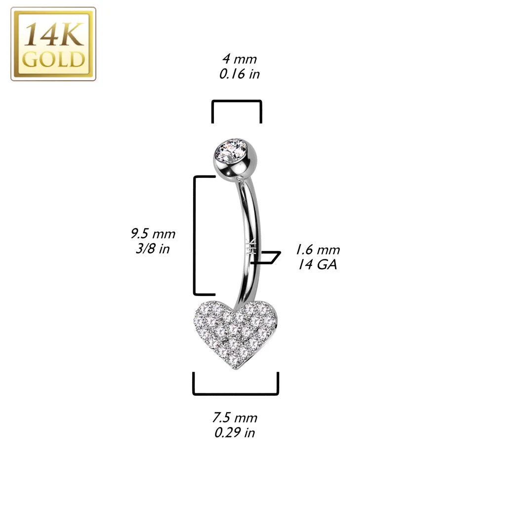 Paved Heart Belly Ring in 14K Gold