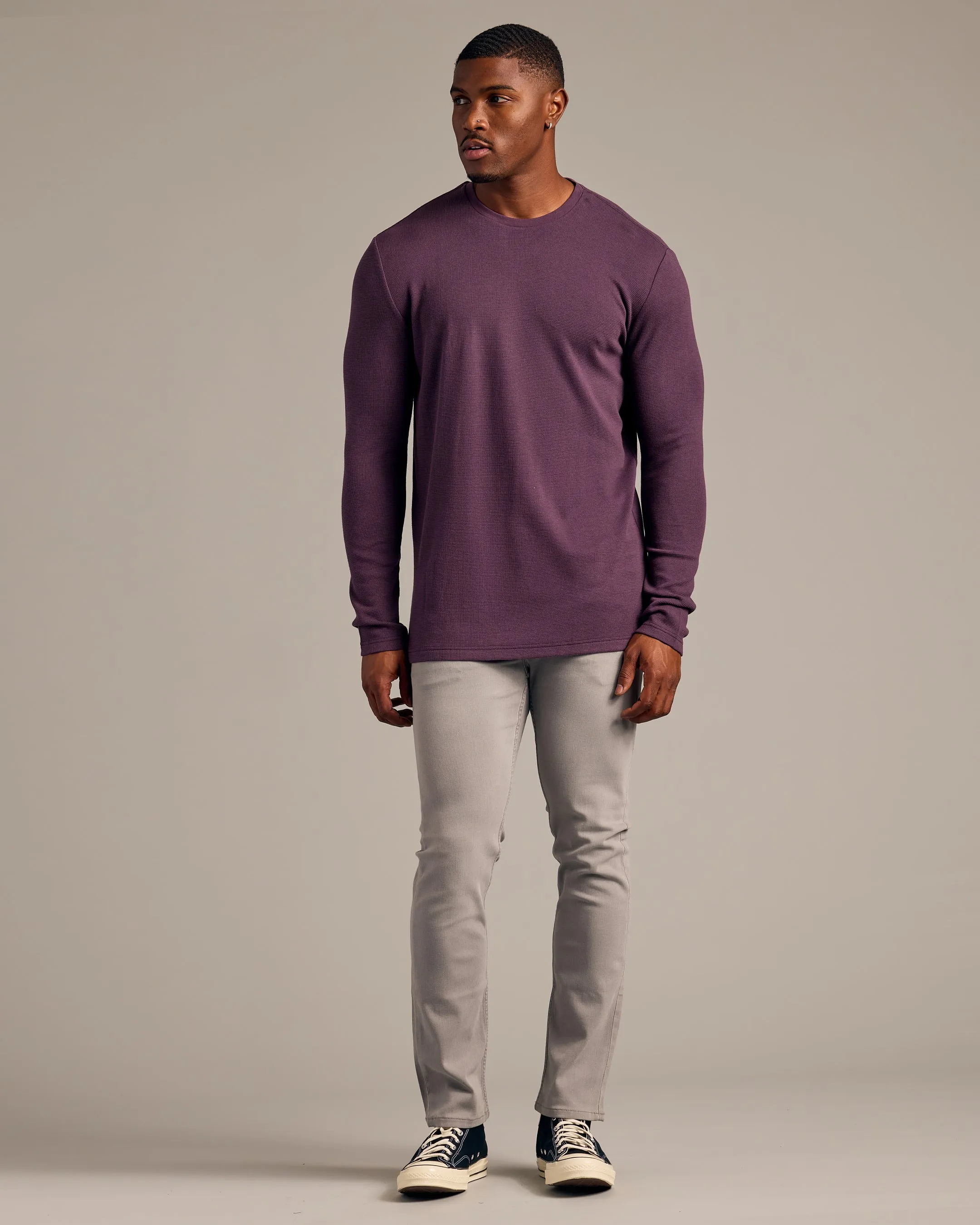 Plum Long Sleeve Tall Waffle Crew
