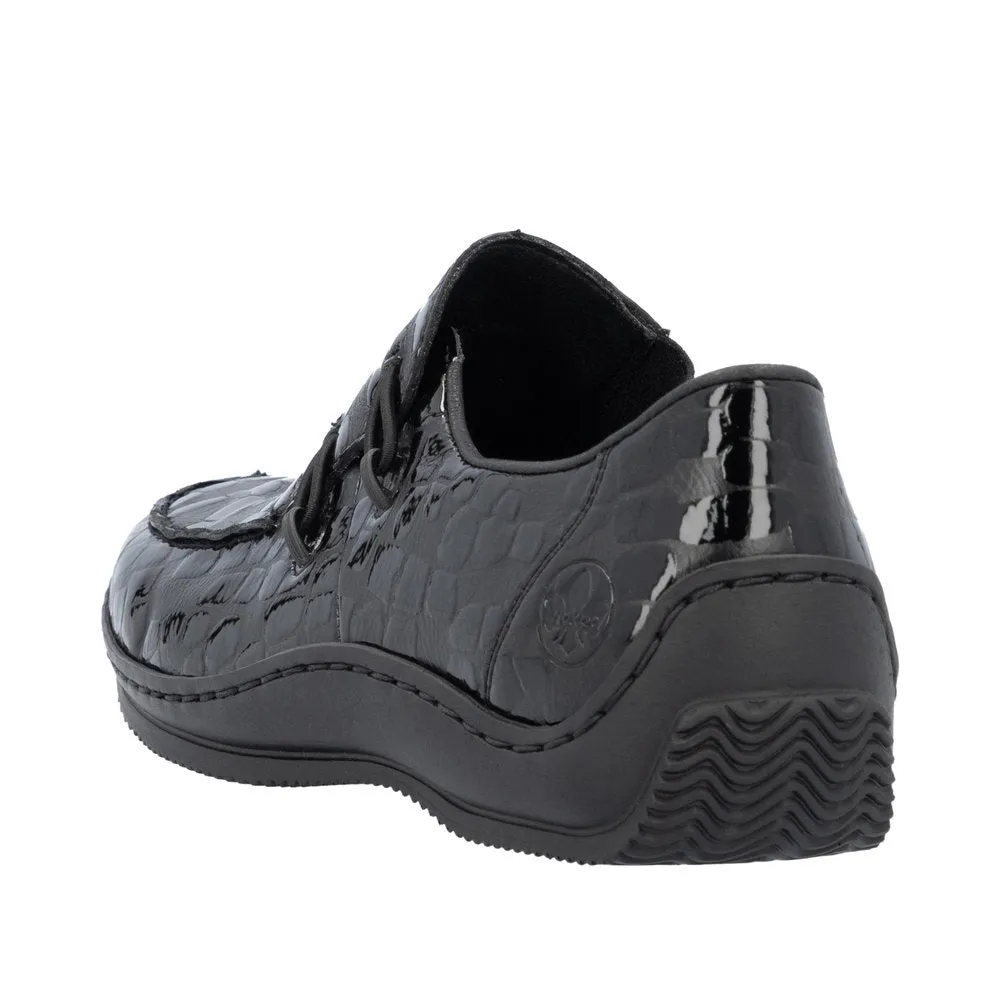 Rieker L1751-02 Ladies Black Leather Elasticated Slip On Shoes