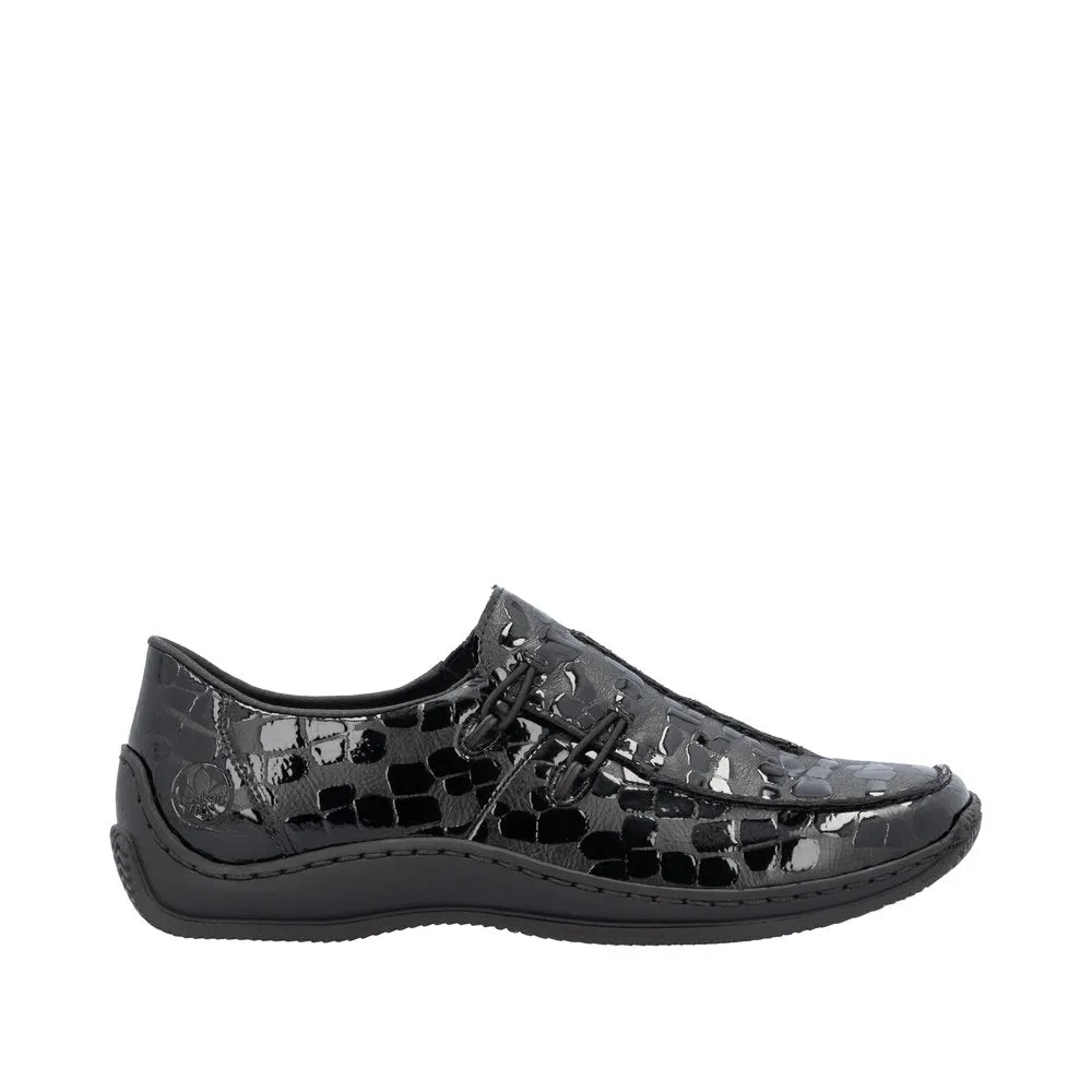 Rieker L1751-02 Ladies Black Leather Elasticated Slip On Shoes