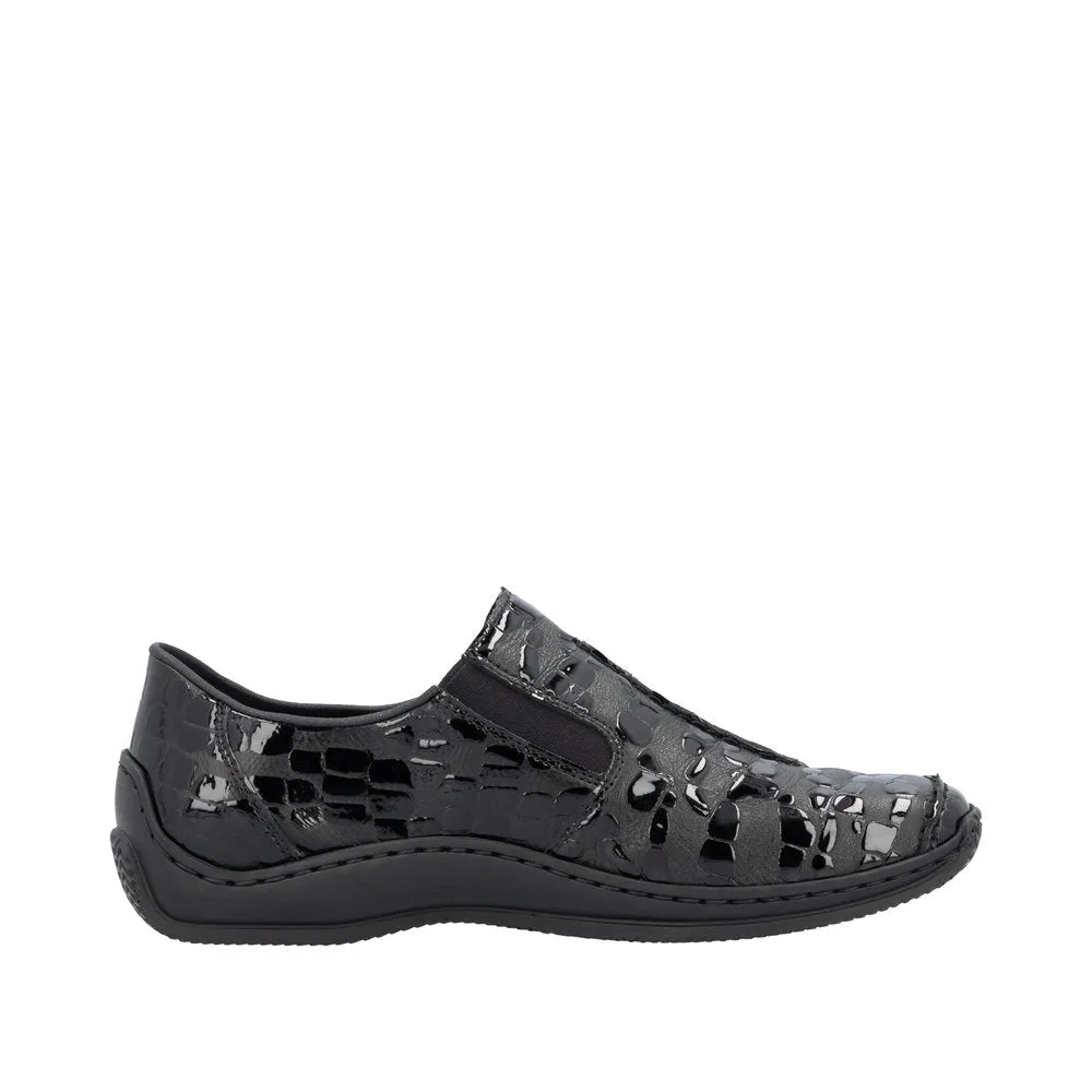 Rieker L1751-02 Ladies Black Leather Elasticated Slip On Shoes