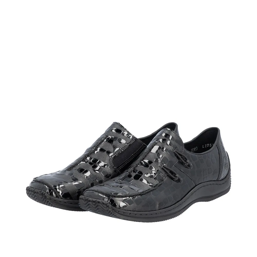 Rieker L1751-02 Ladies Black Leather Elasticated Slip On Shoes