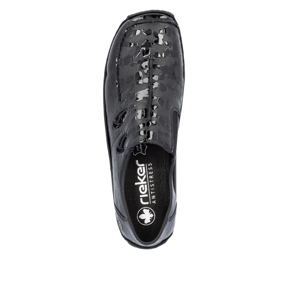 Rieker L1751-02 Ladies Black Leather Elasticated Slip On Shoes