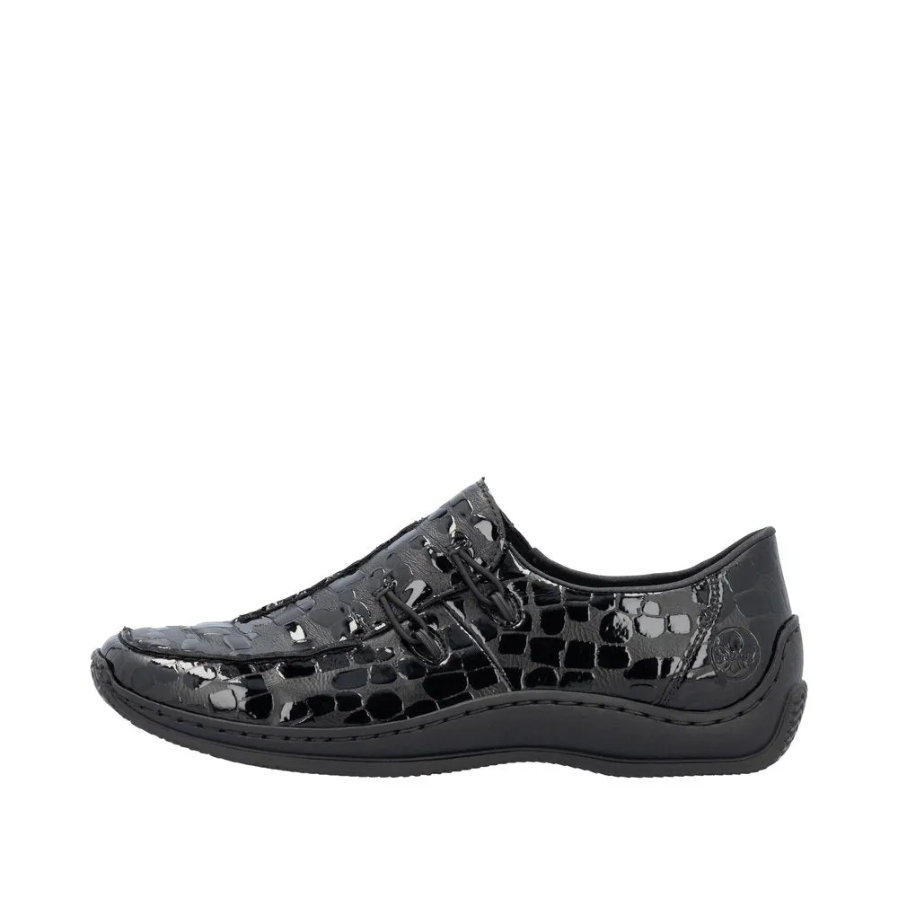 Rieker L1751-02 Ladies Black Leather Elasticated Slip On Shoes