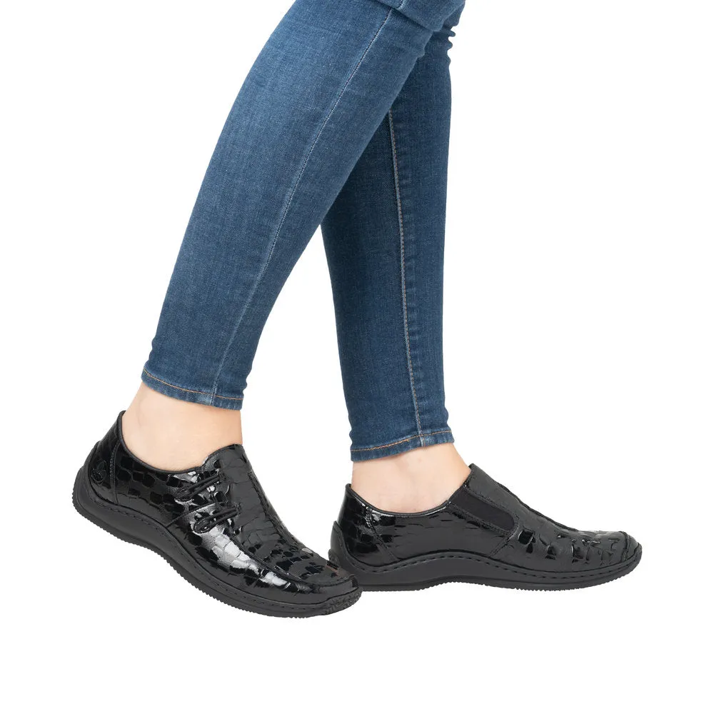 Rieker L1751-02 Ladies Black Leather Elasticated Slip On Shoes