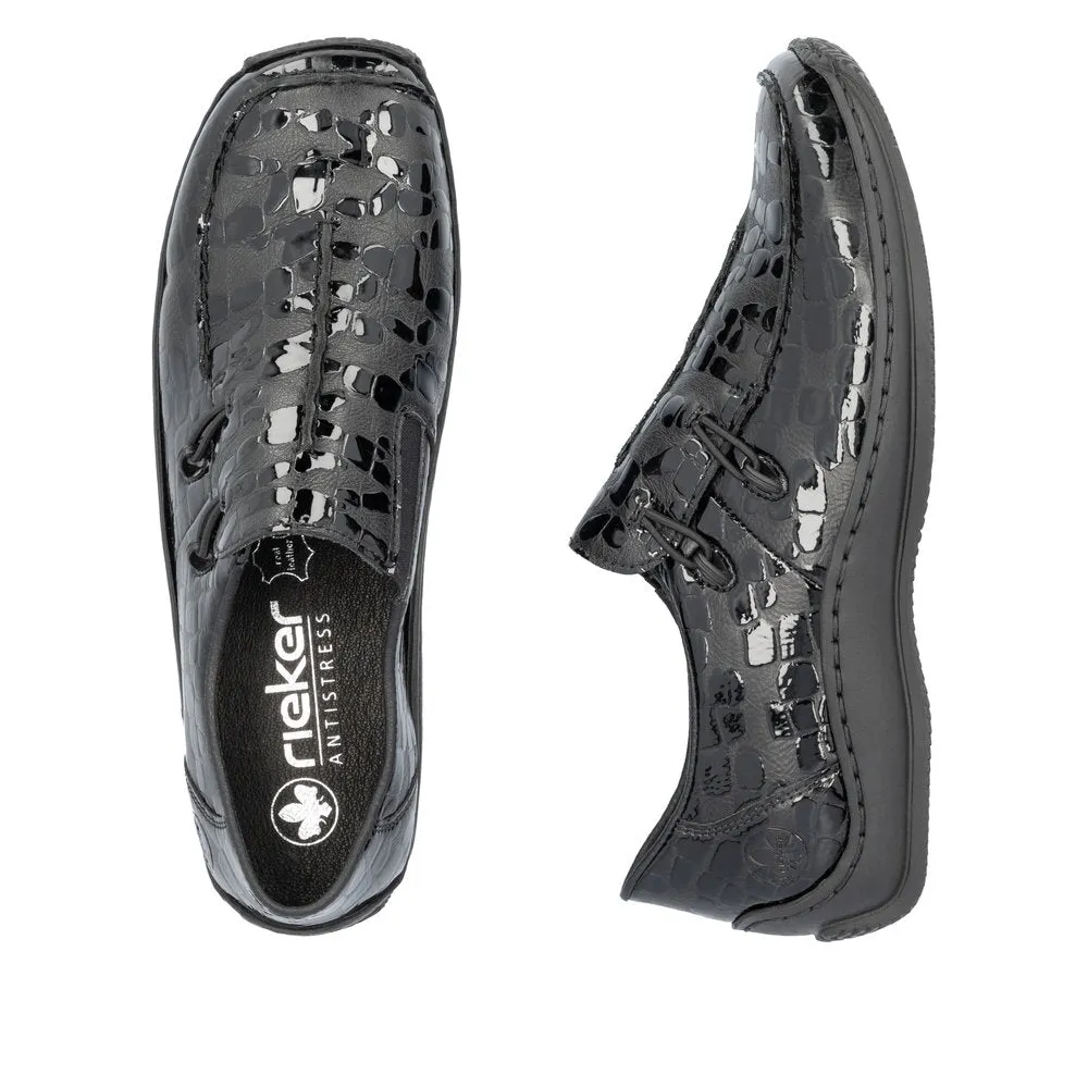 Rieker L1751-02 Ladies Black Leather Elasticated Slip On Shoes