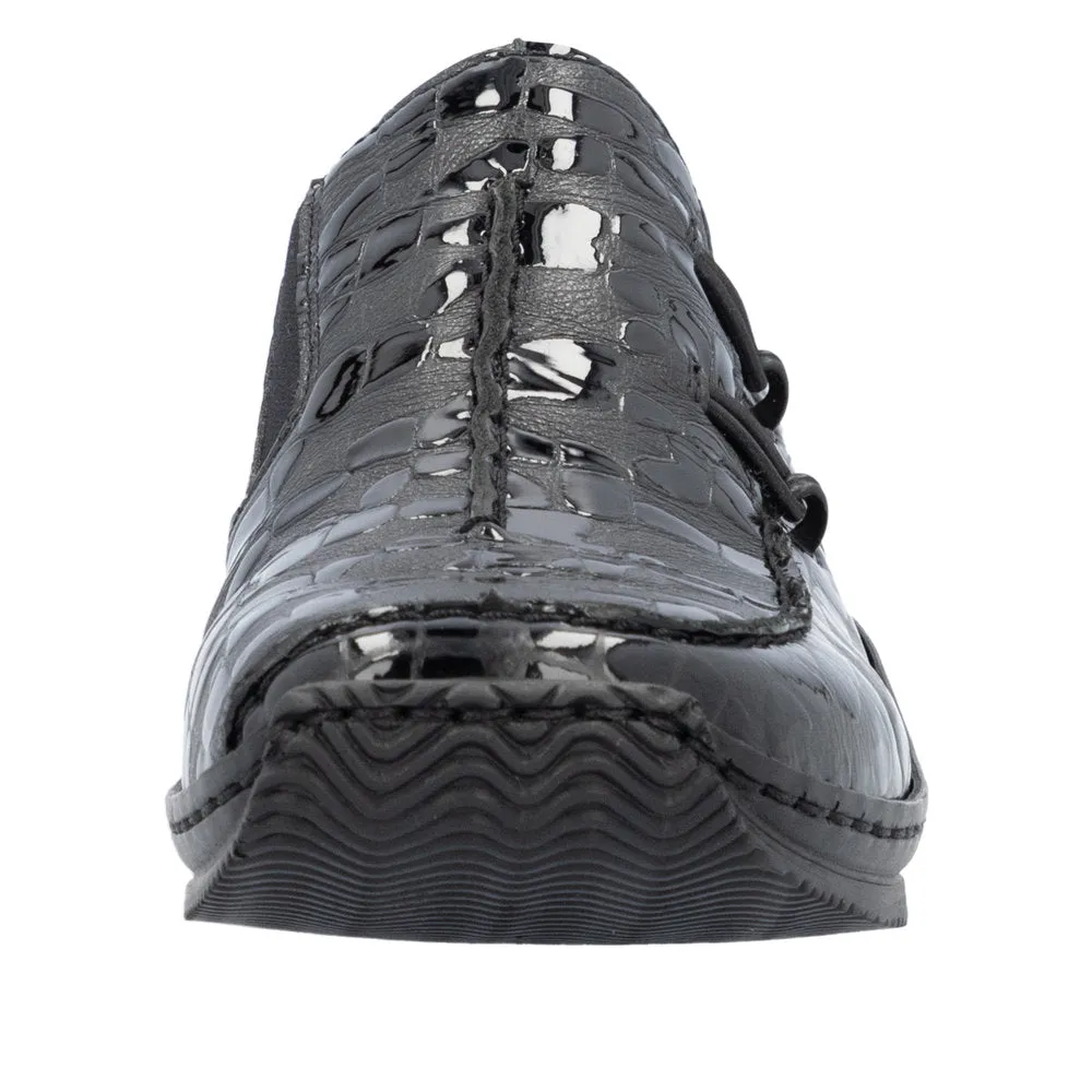 Rieker L1751-02 Ladies Black Leather Elasticated Slip On Shoes