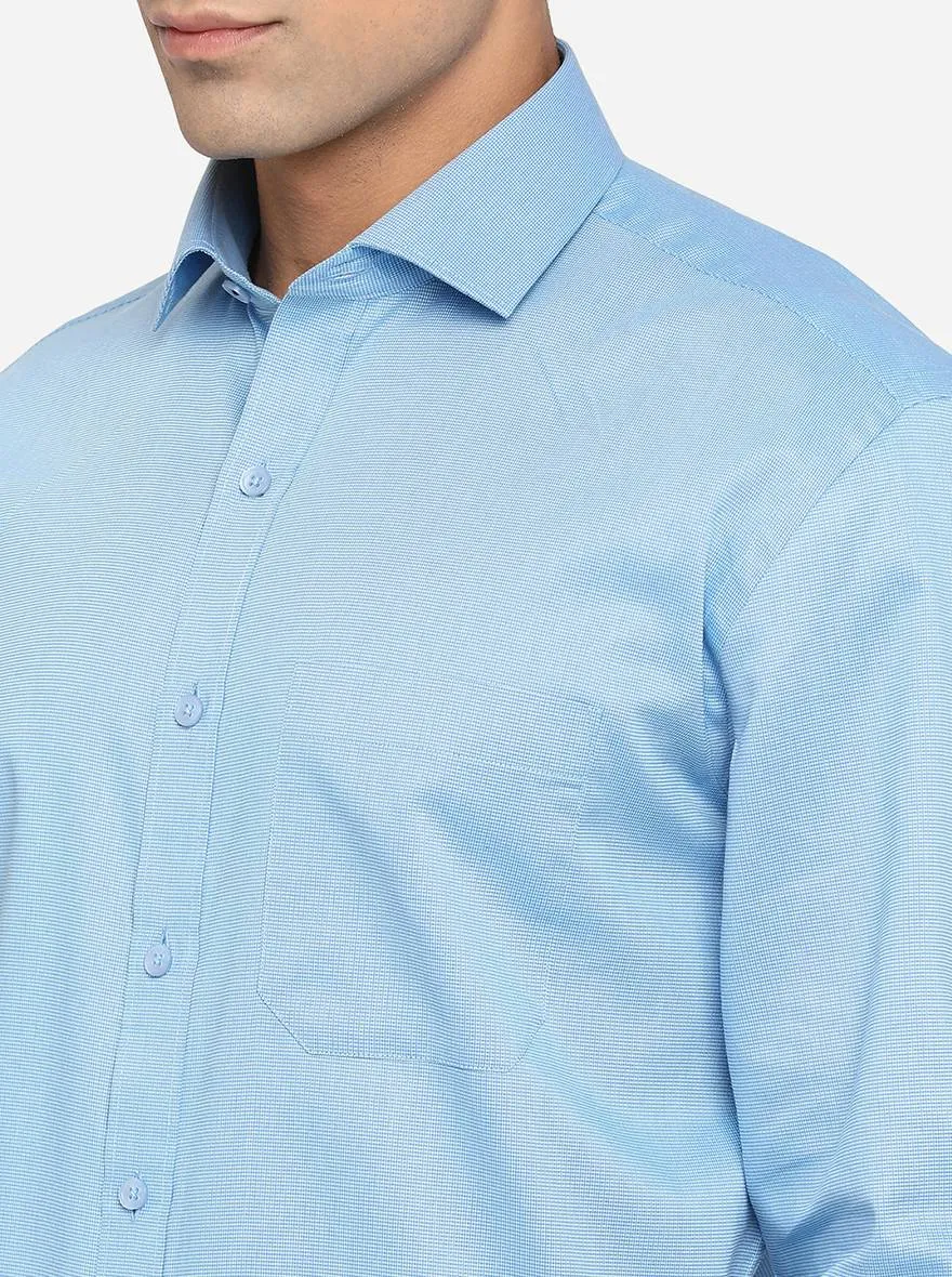 Sea Blue Solid Regular Fit Formal Shirt | Greenfibre