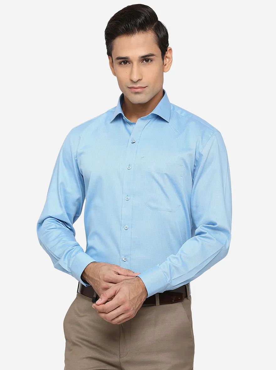 Sea Blue Solid Regular Fit Formal Shirt | Greenfibre