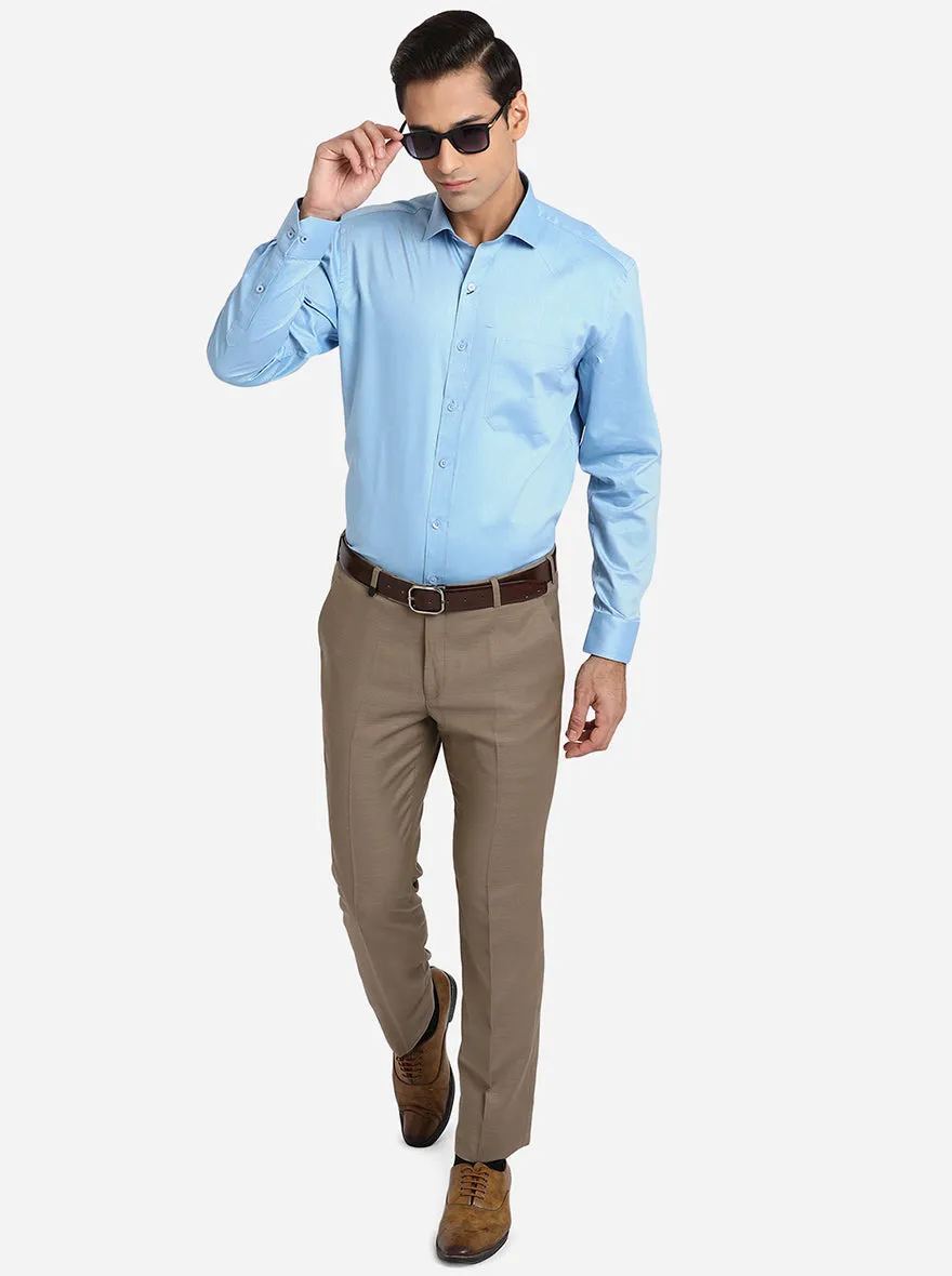 Sea Blue Solid Regular Fit Formal Shirt | Greenfibre