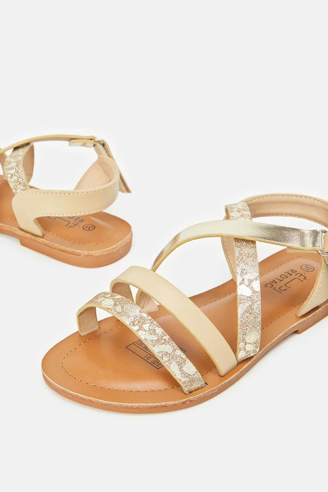 Senior Girls Gold Embellished Strap Sandal