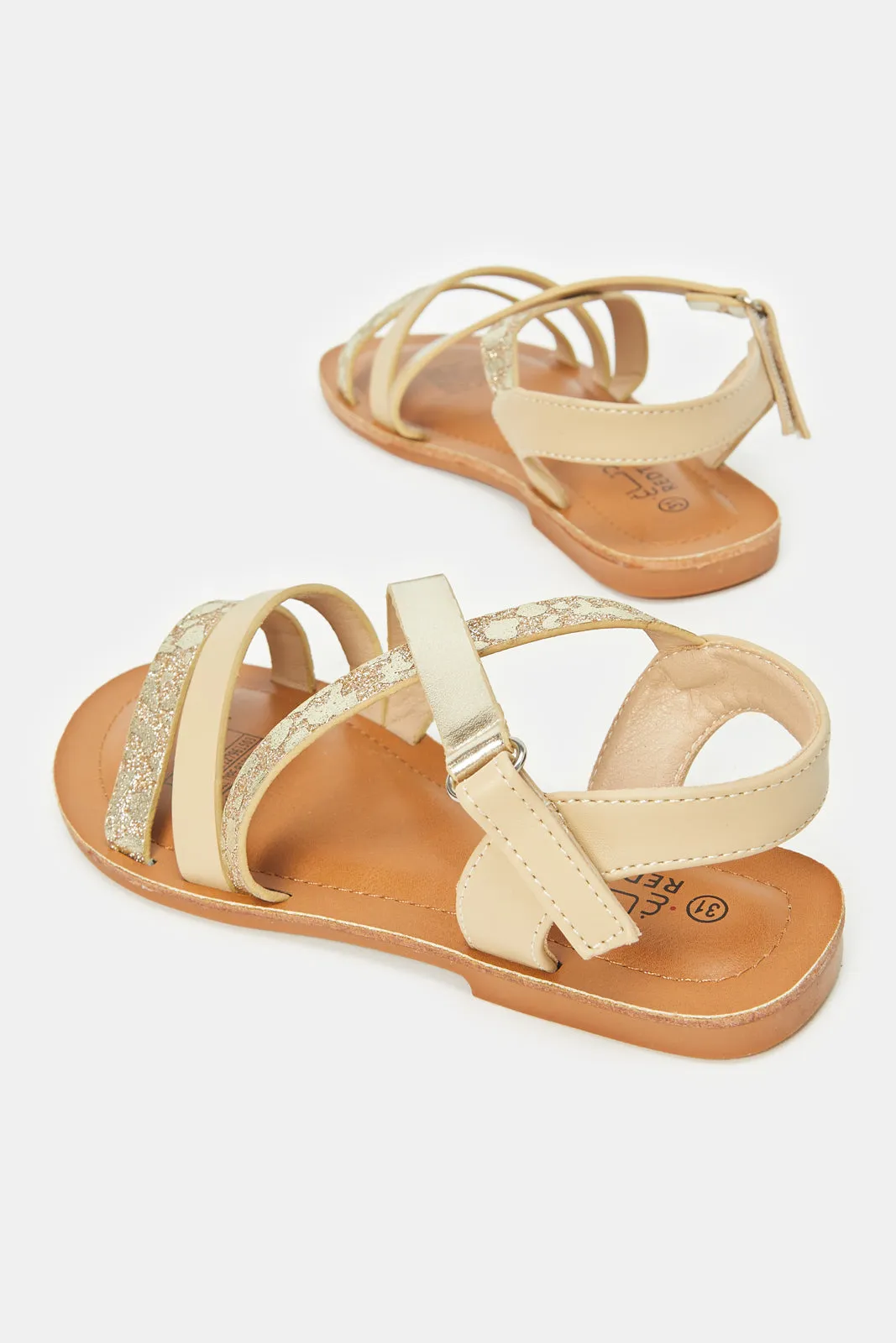 Senior Girls Gold Embellished Strap Sandal