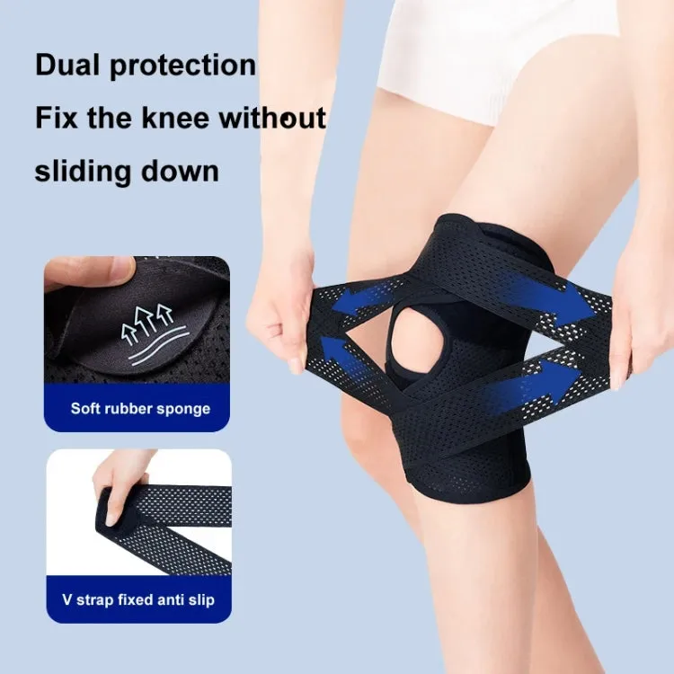Sixth Generation Breathable Sports Knee Pad Adjustable Outdoor Running Hiking Patella Strap, Size: M(Black)