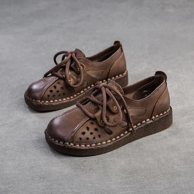 TSS119 Women's Casual Shoes - Leather Hollow Sandals - Breathable Sneakers