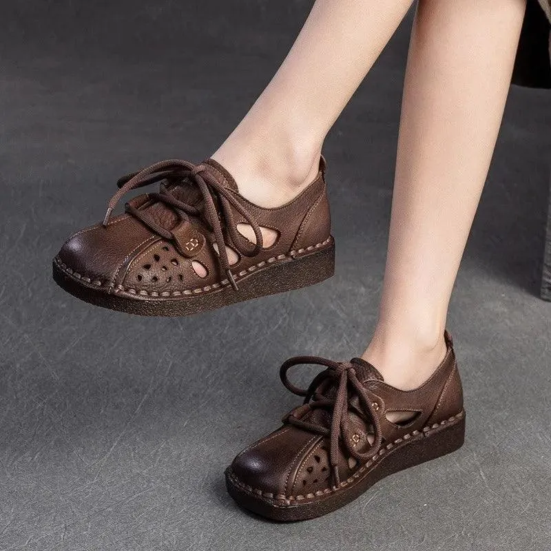 TSS119 Women's Casual Shoes - Leather Hollow Sandals - Breathable Sneakers