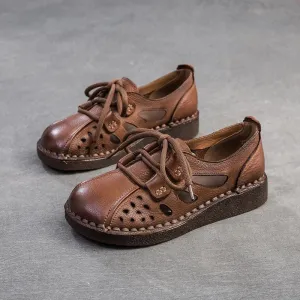 TSS119 Women's Casual Shoes - Leather Hollow Sandals - Breathable Sneakers