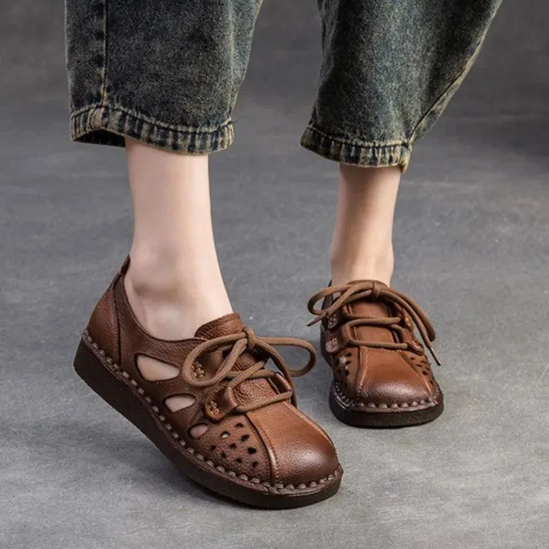 TSS119 Women's Casual Shoes - Leather Hollow Sandals - Breathable Sneakers