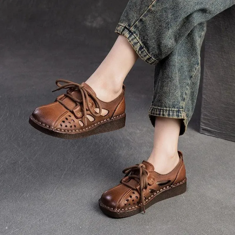 TSS119 Women's Casual Shoes - Leather Hollow Sandals - Breathable Sneakers