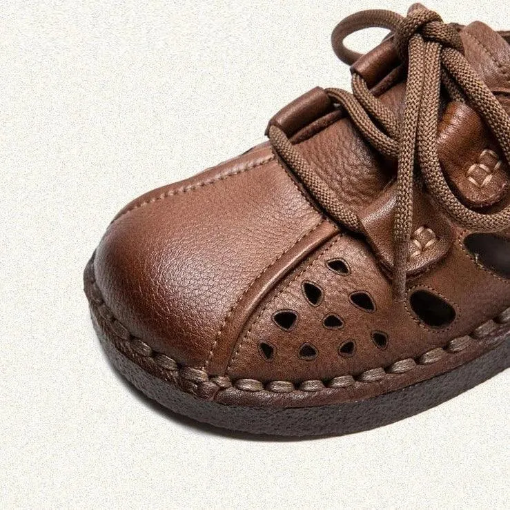 TSS119 Women's Casual Shoes - Leather Hollow Sandals - Breathable Sneakers