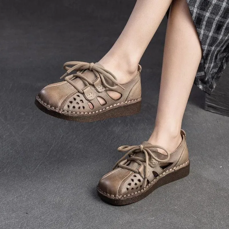 TSS119 Women's Casual Shoes - Leather Hollow Sandals - Breathable Sneakers