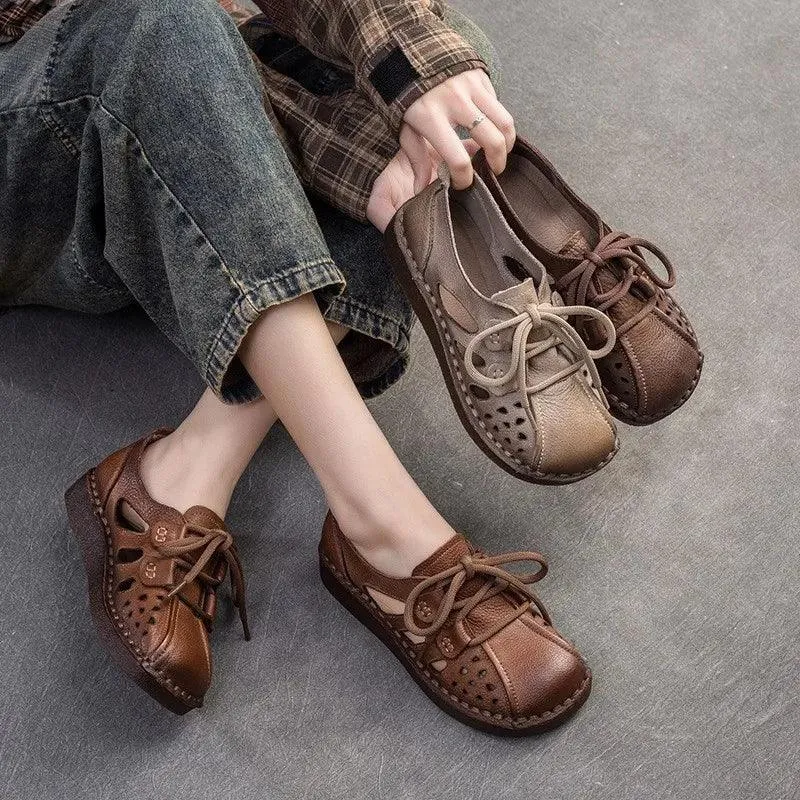 TSS119 Women's Casual Shoes - Leather Hollow Sandals - Breathable Sneakers