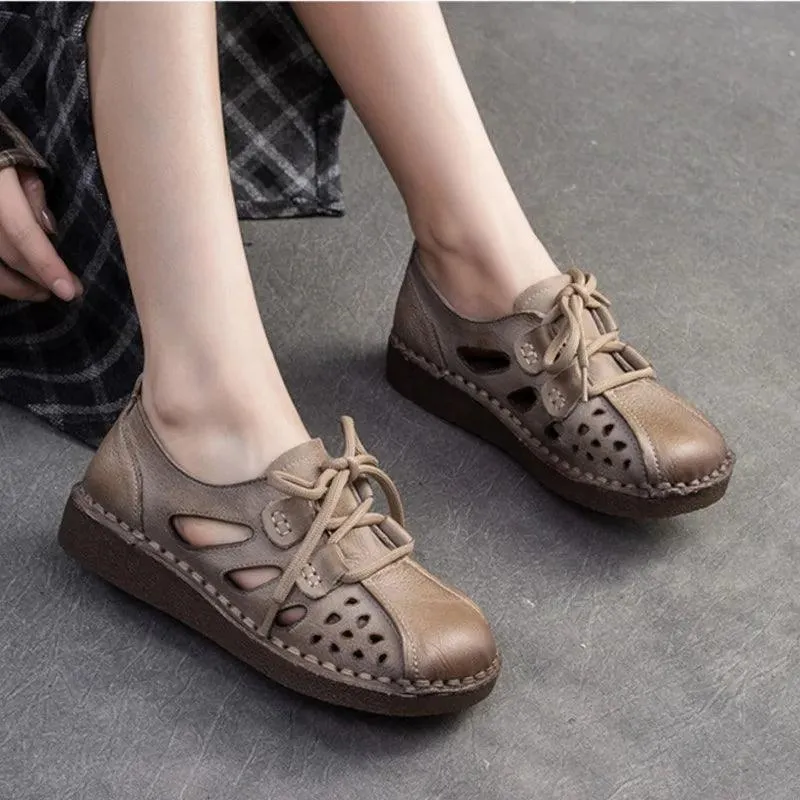 TSS119 Women's Casual Shoes - Leather Hollow Sandals - Breathable Sneakers