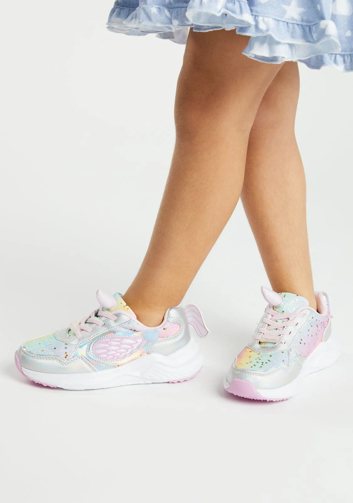 Unicorn Glitter Sneakers With Light Metallized