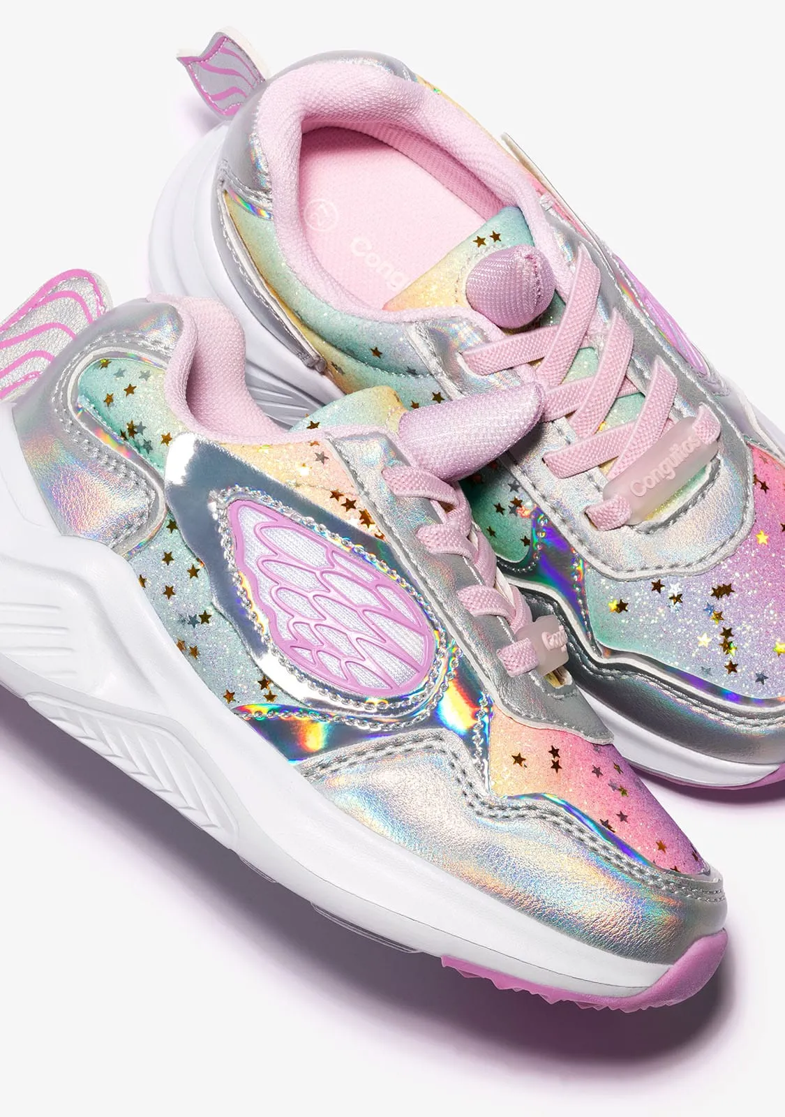 Unicorn Glitter Sneakers With Light Metallized
