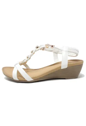 White Mid Wedge T Strap Sandal-1