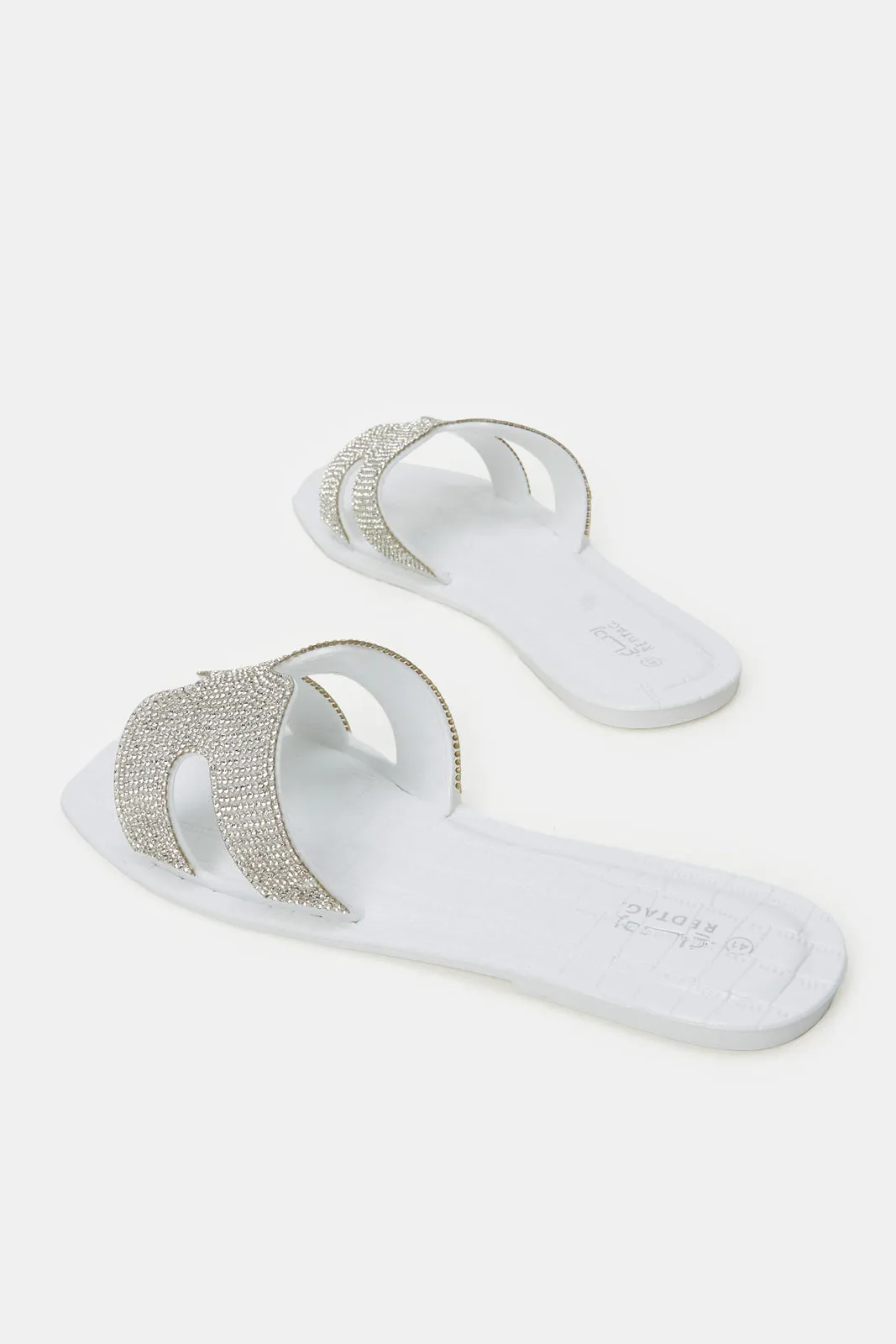 Women White Embellished Jelly Mule