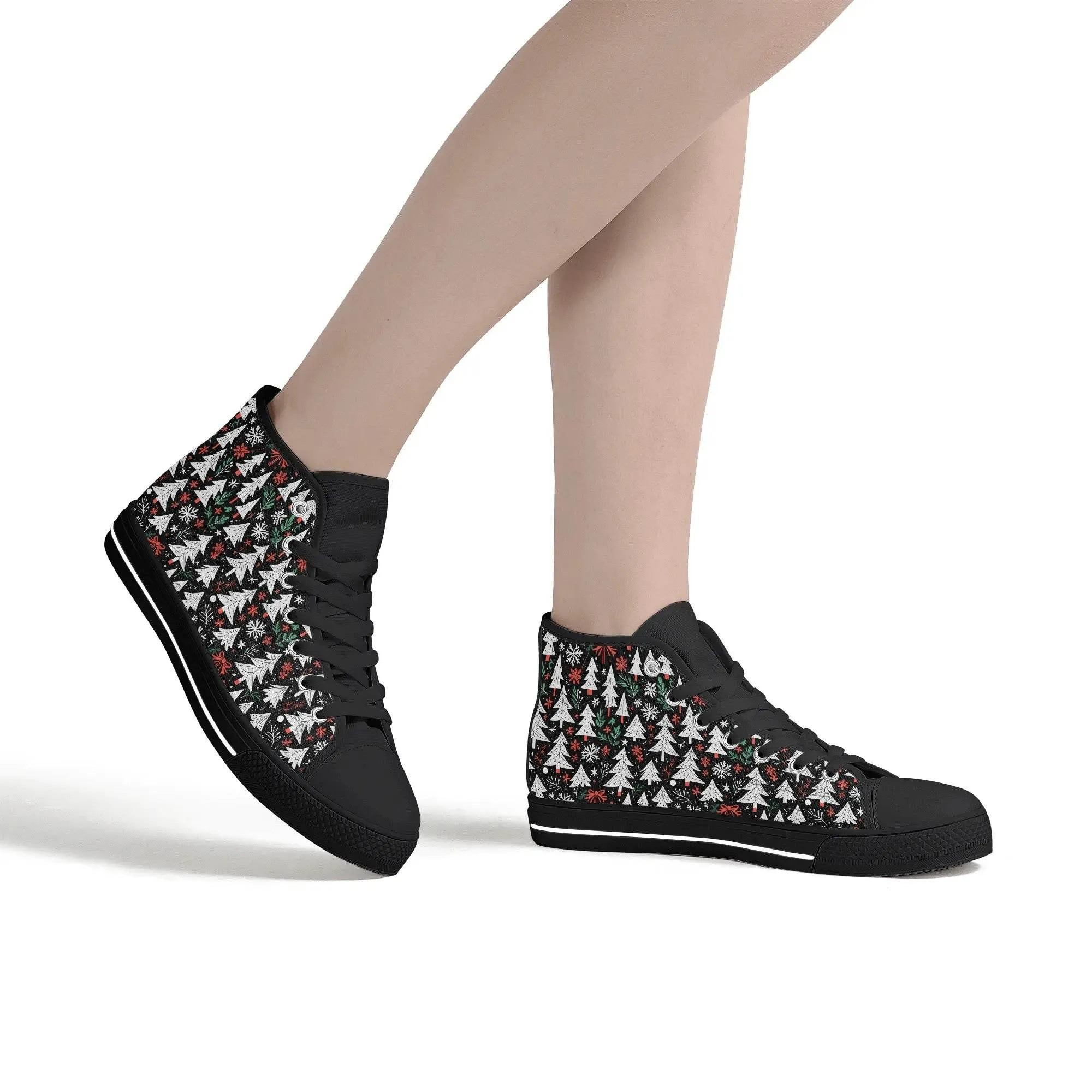 Womens Rubber High Top Christmas Trees Canvas Shoes