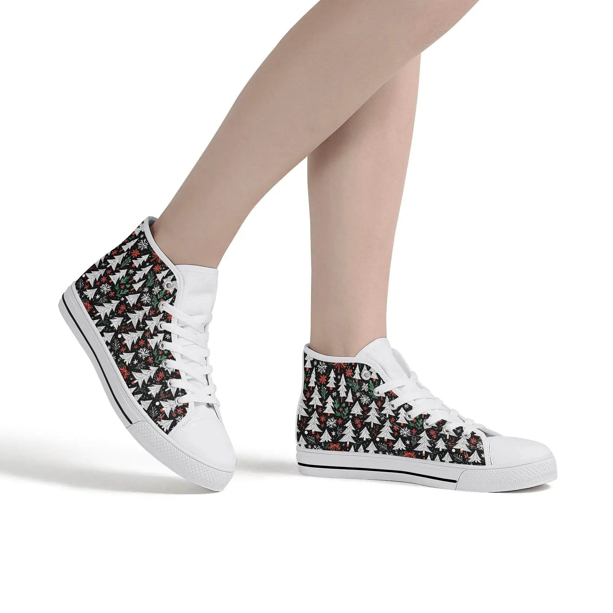 Womens Rubber High Top Christmas Trees Canvas Shoes