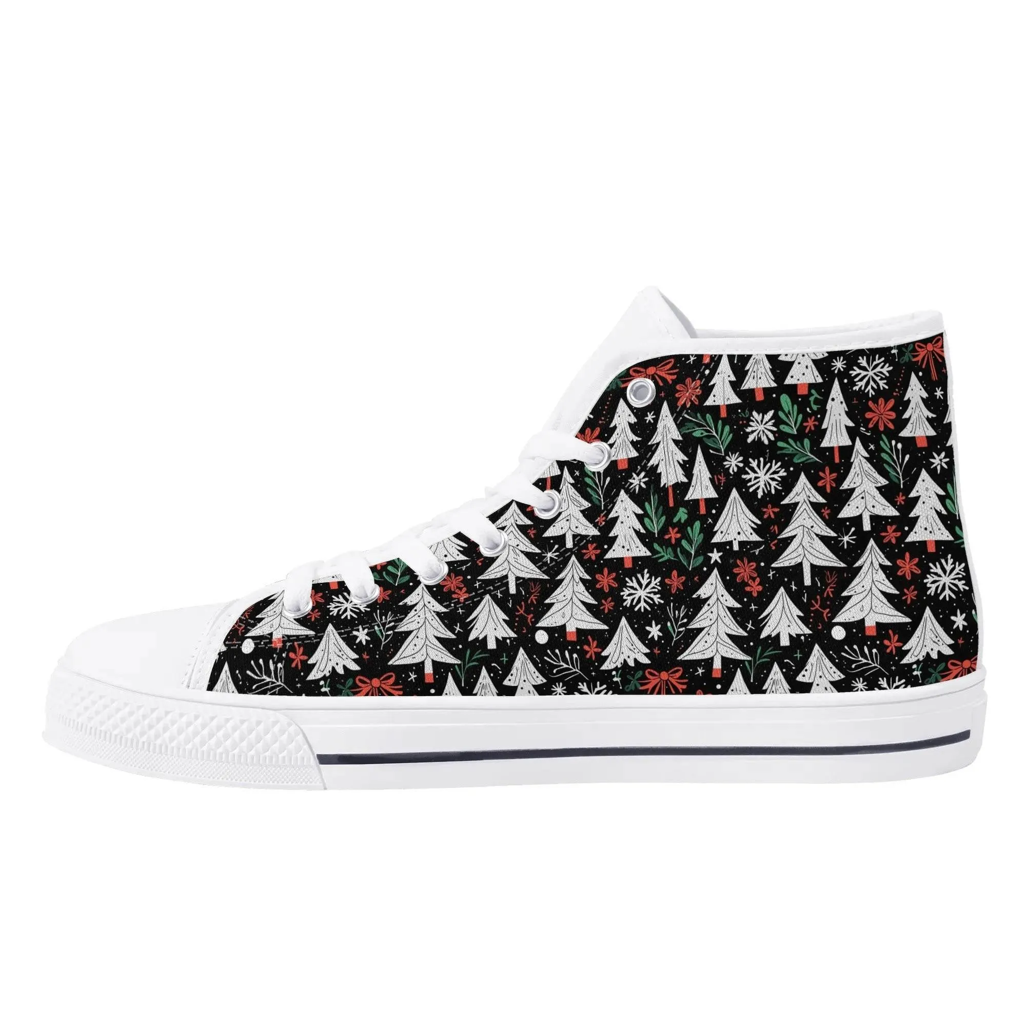 Womens Rubber High Top Christmas Trees Canvas Shoes