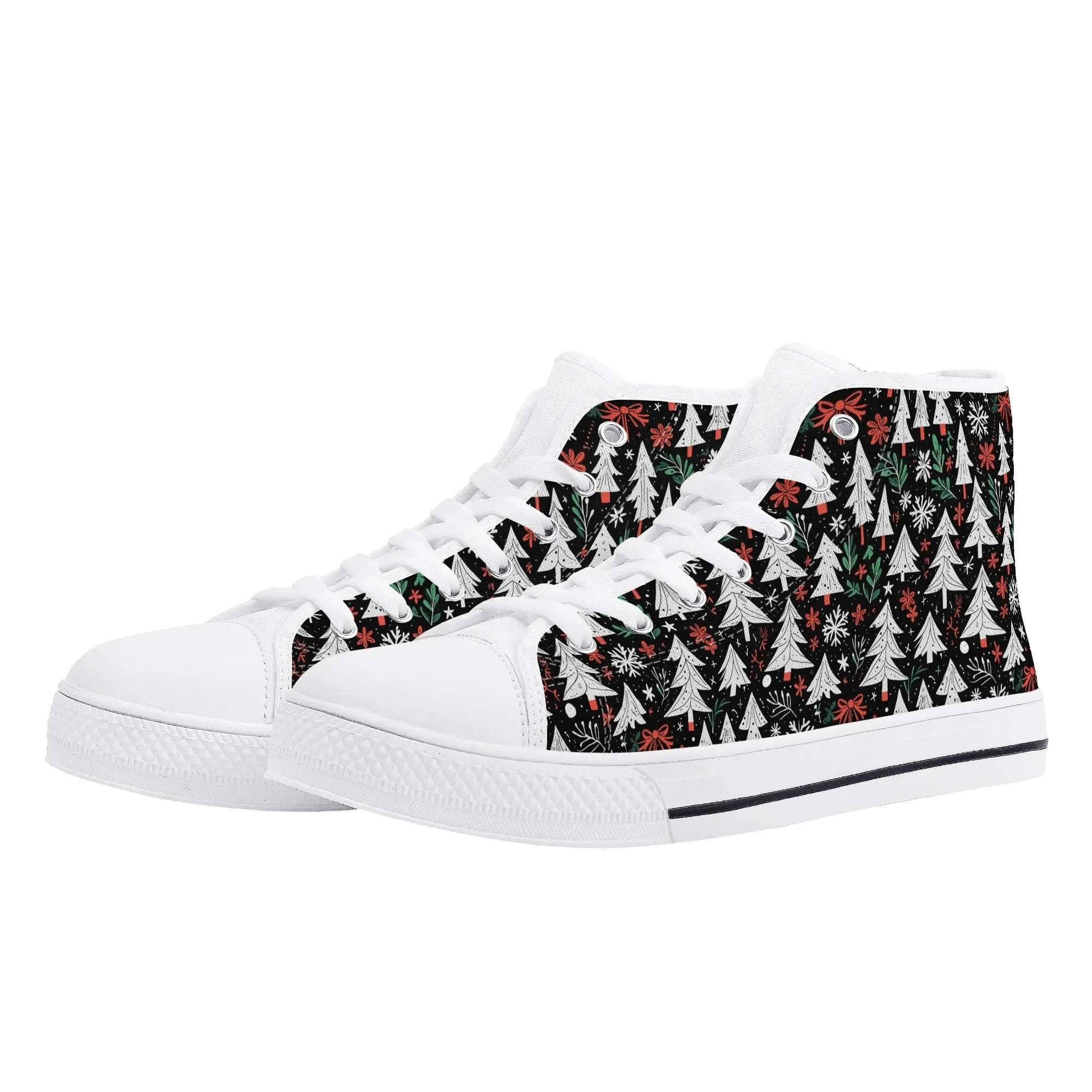 Womens Rubber High Top Christmas Trees Canvas Shoes