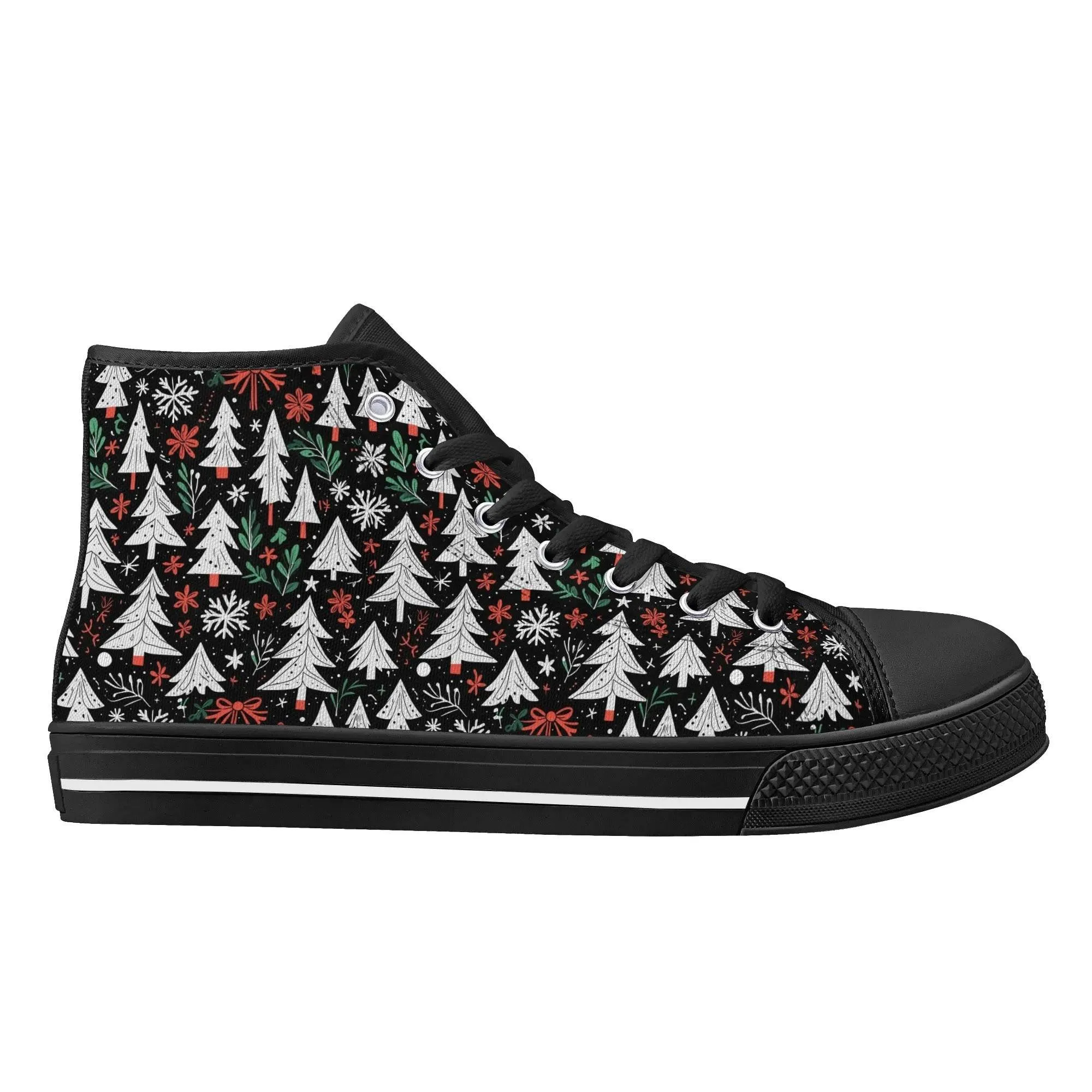 Womens Rubber High Top Christmas Trees Canvas Shoes